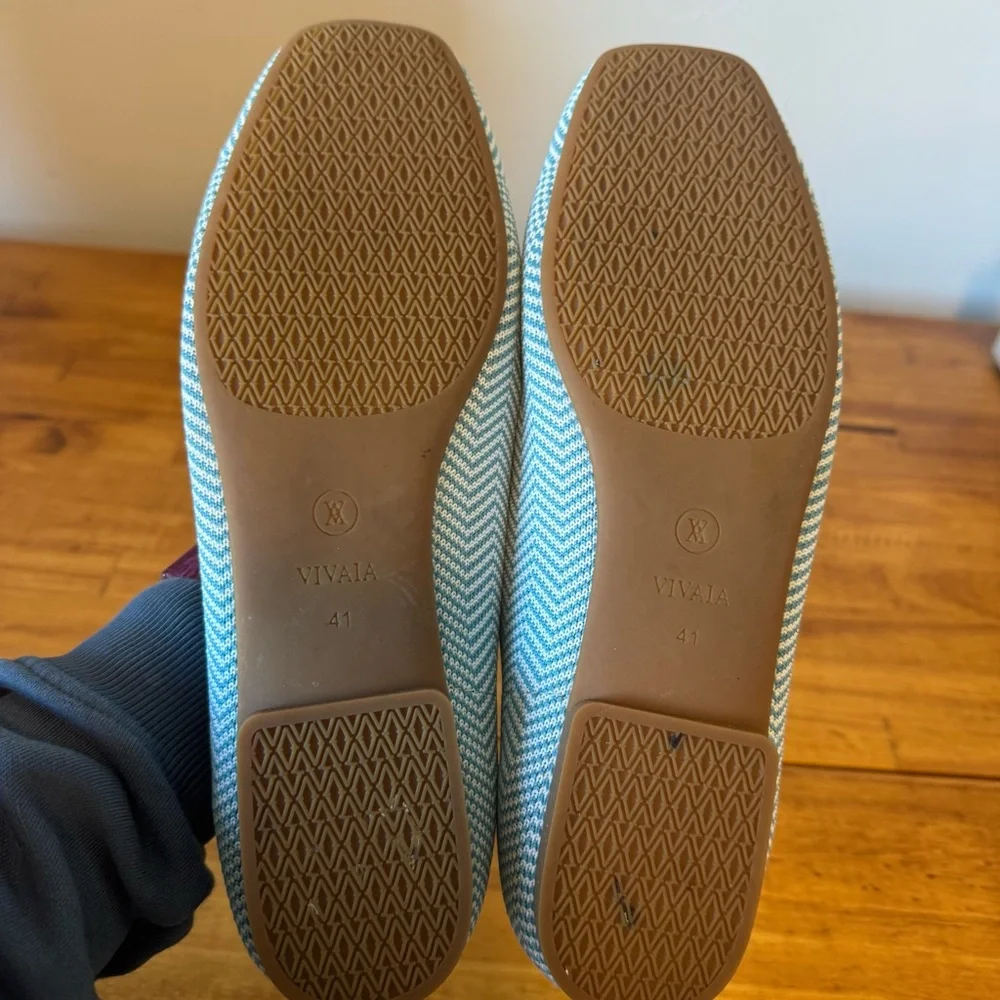 Vivaia Margot 2.0 V-Cut Washable Square Toe Flats Blue Stripe Knit Size 41 - Picture 5 of 7
